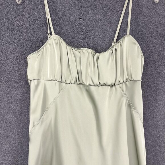 Zara Dress Womens Large Green Satin Ruched Midi Sleeveless Slit Elegant NWT L30 - Picture 3 of 16